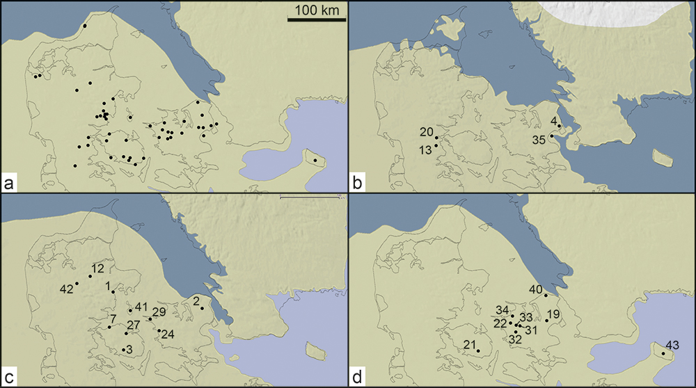 Dated osseous stray finds from Palaeolithic Denmark in the different biozones.